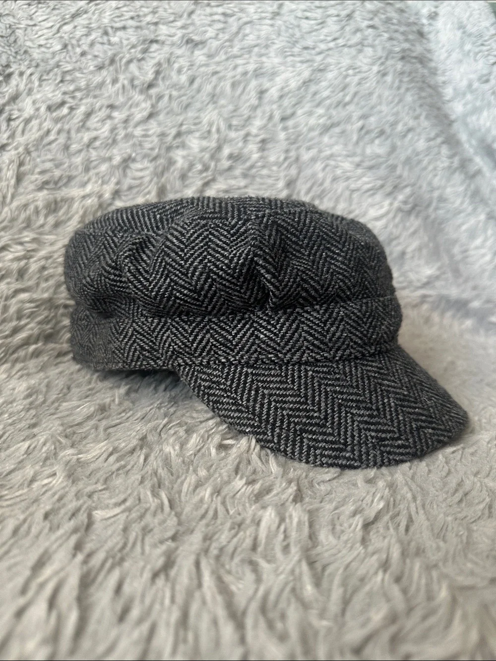 Perry Ellis Gray Herringbone Newsboy Cap